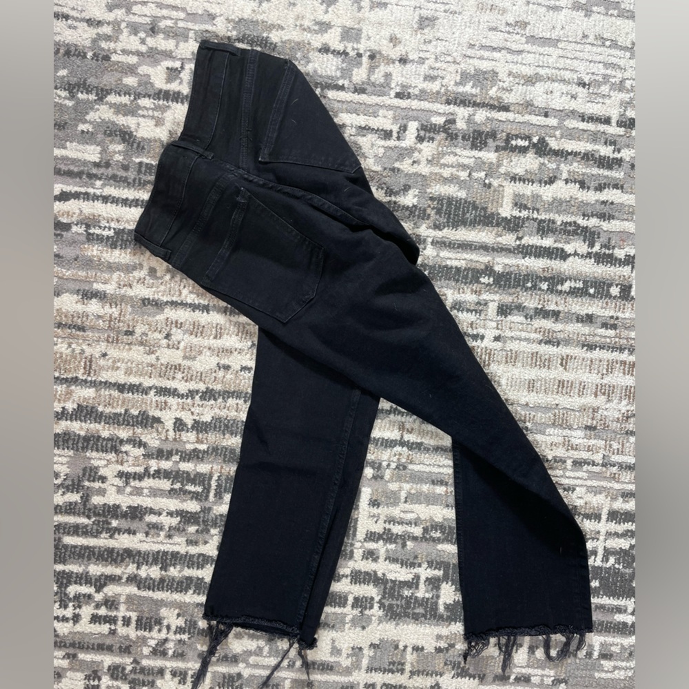 Zara Black Highrise Cropped Raw Hem Straight Leg Jeans Cotton - Picture 7 of 13
